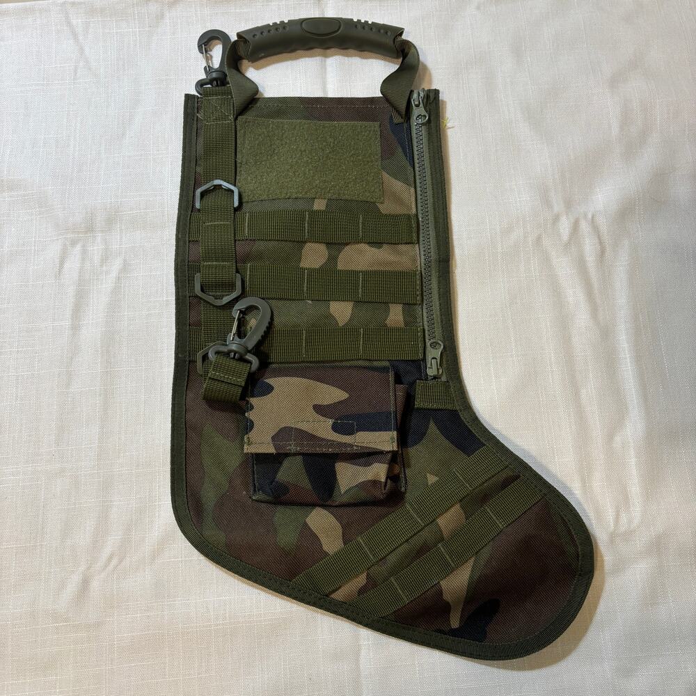 Tactical Christmas Stocking Woodland Camo MOLLE Military Style Utility Pockets